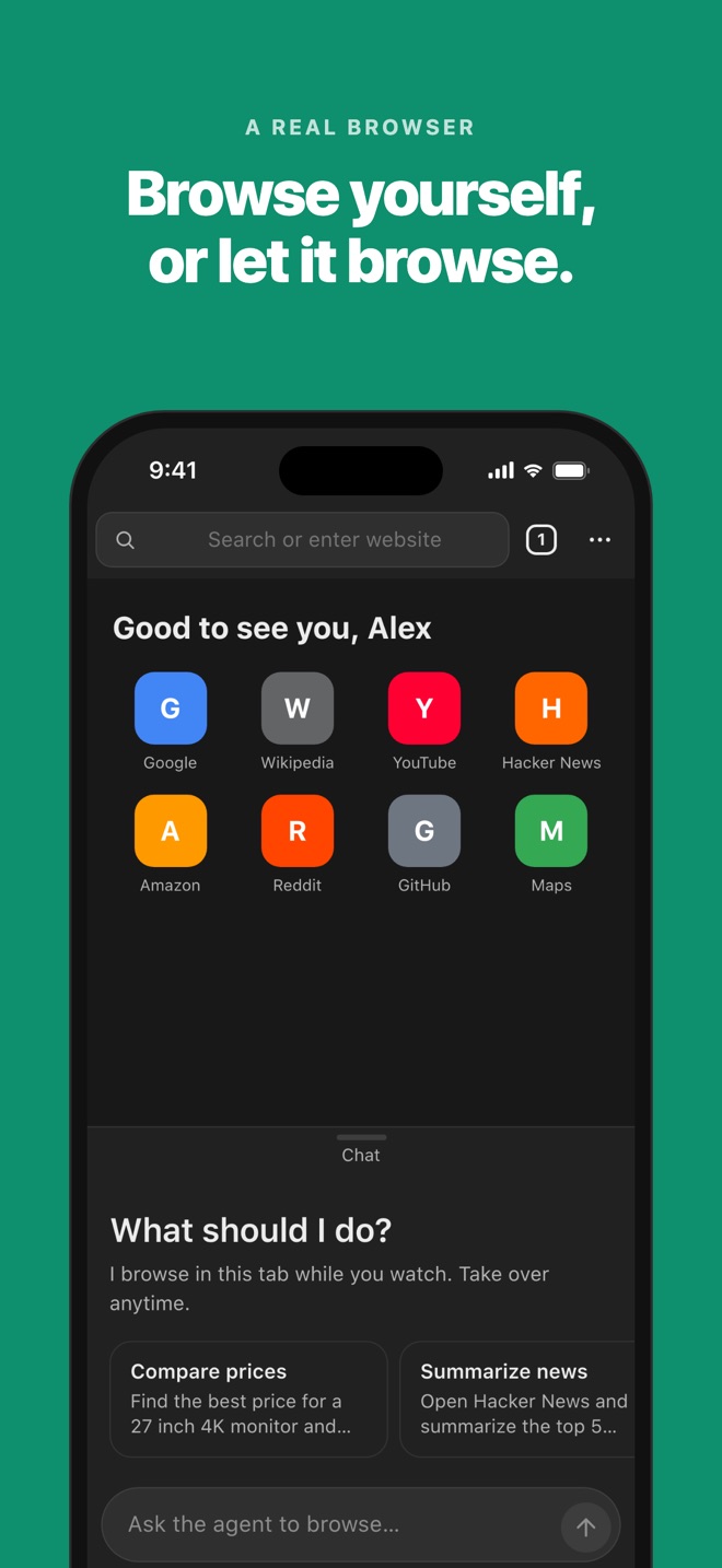 Start page with shortcuts
